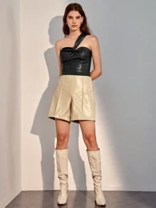 SHEIN BAE Áo nữ xoắn lại Dây kéo màu trơn Buổi tiệc - màu đen - Xem 6