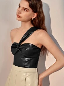 SHEIN BAE Áo nữ xoắn lại Dây kéo màu trơn Buổi tiệc - màu đen - Xem 7