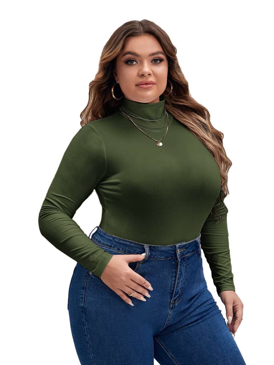 Plus High Neck Slim Fit Tee Bodysuit, Spring To Summer