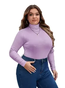 SHEIN Essnce 冬季高领修身 T 恤紧身衣 - 紫丁香色 - 查看 6