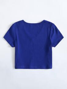 SHEIN EZwear Áo thun Plus size Gân đan màu trơn Giải trí - Xanh đậm - Xem 2