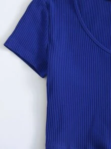 SHEIN EZwear Áo thun Plus size Gân đan màu trơn Giải trí - Xanh đậm - Xem 5