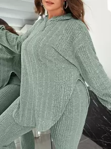 SHEIN Essnce Sudadera con capucha de hombros caídos & Leggings - verde menta - Ver 4