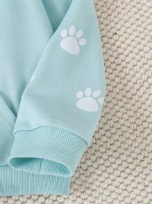 少女貓咪卡通與口號的3d耳朵連帽衛衣