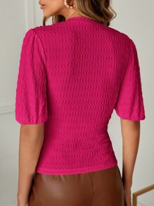 SHEIN Clasi 素色泡泡袖T恤 - 玫紅色 - 查看 2