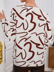 SHEIN Privé Allover Print Notch Neck Blouse - Multicolor - View 2