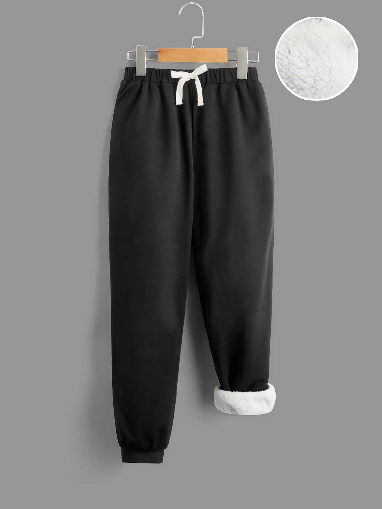 SHEIN Boys Drawstring Waist Teddy Lined Joggers - Black - View 1