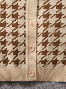 SHEIN 小女童千鳥格圖案開襟衫和毛衣裙 - 彩色 - 查看 4