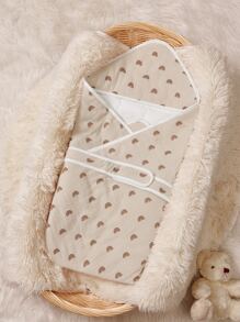 1入組嬰兒長毛絨彩虹印花繈褓毯