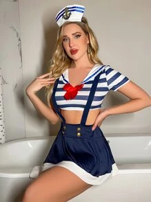 3pack Striped Bow Front Sailor Costume Set - Blue and White - View 5
