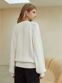 MOTF PREMIUM Áo len nữ màu trơn Giải trí - trắng - Xem 3