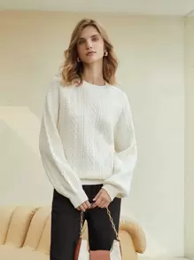 MOTF PREMIUM Áo len nữ màu trơn Giải trí - trắng - Xem 6