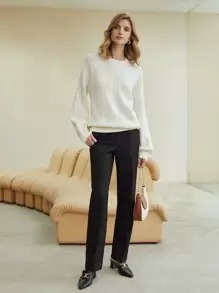 MOTF PREMIUM Áo len nữ màu trơn Giải trí - trắng - Xem 7