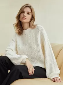 MOTF PREMIUM Áo len nữ màu trơn Giải trí - trắng - Xem 8