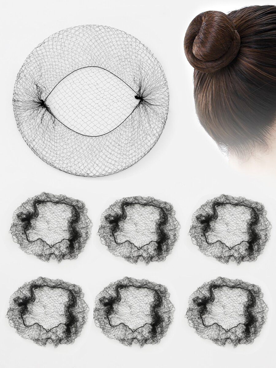 8pcs Solid Hair Bun Net - Black - View 1