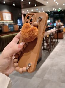 Vỏ điện thoại màu đồng nhất với dây đeo trang trí trái tim mịn - màu nâu - Xem 2