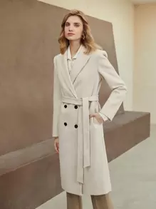 MOTF PREMIUM HERRINGBONE PATTERN BELTED OVERCOAT - Apricot - View 4