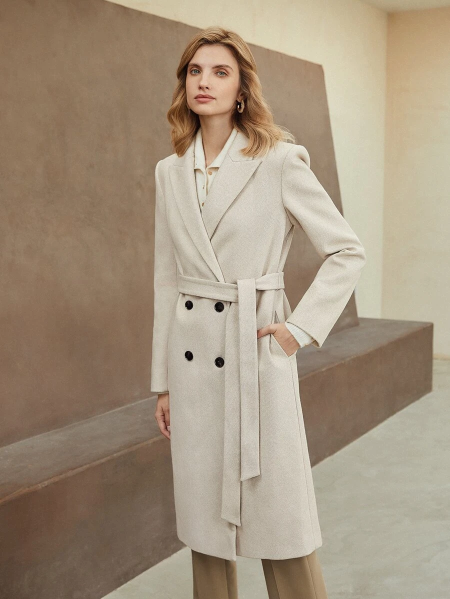 MOTF PREMIUM Abrigo espina de pescado con cinturón - Albaricoque - Ver 1