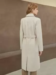 MOTF PREMIUM HERRINGBONE PATTERN BELTED OVERCOAT - Apricot - View 3