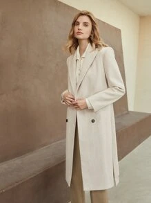 MOTF PREMIUM HERRINGBONE PATTERN BELTED OVERCOAT - Apricot - View 5