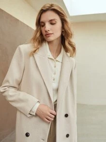 MOTF PREMIUM HERRINGBONE PATTERN BELTED OVERCOAT - Apricot - View 6