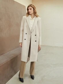 MOTF PREMIUM HERRINGBONE PATTERN BELTED OVERCOAT - Apricot - View 7