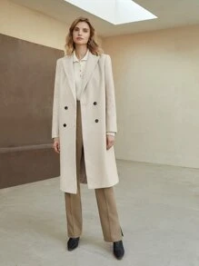 MOTF PREMIUM HERRINGBONE PATTERN BELTED OVERCOAT - Apricot - View 9