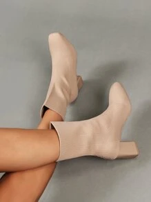 Women's Knitted Fashionable Boots, 2023 New Model Ladies Chunky Heel Ankle Boots, Outdoor Combat Boots, Black Sexy Boots, Suitable For Christmas, Halloween, - Apricot - View 4