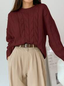 DAZY 纯色粗针织落肩毛衣、长袖上衣、秋装