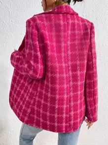 Firerie Plaid Lapel Collar Overcoat,Fall And Winter,Plaid,Long Sleeve - Hot Pink - View 2