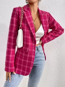 Firerie Plaid Lapel Collar Overcoat,Fall And Winter,Plaid,Long Sleeve - Hot Pink - View 5
