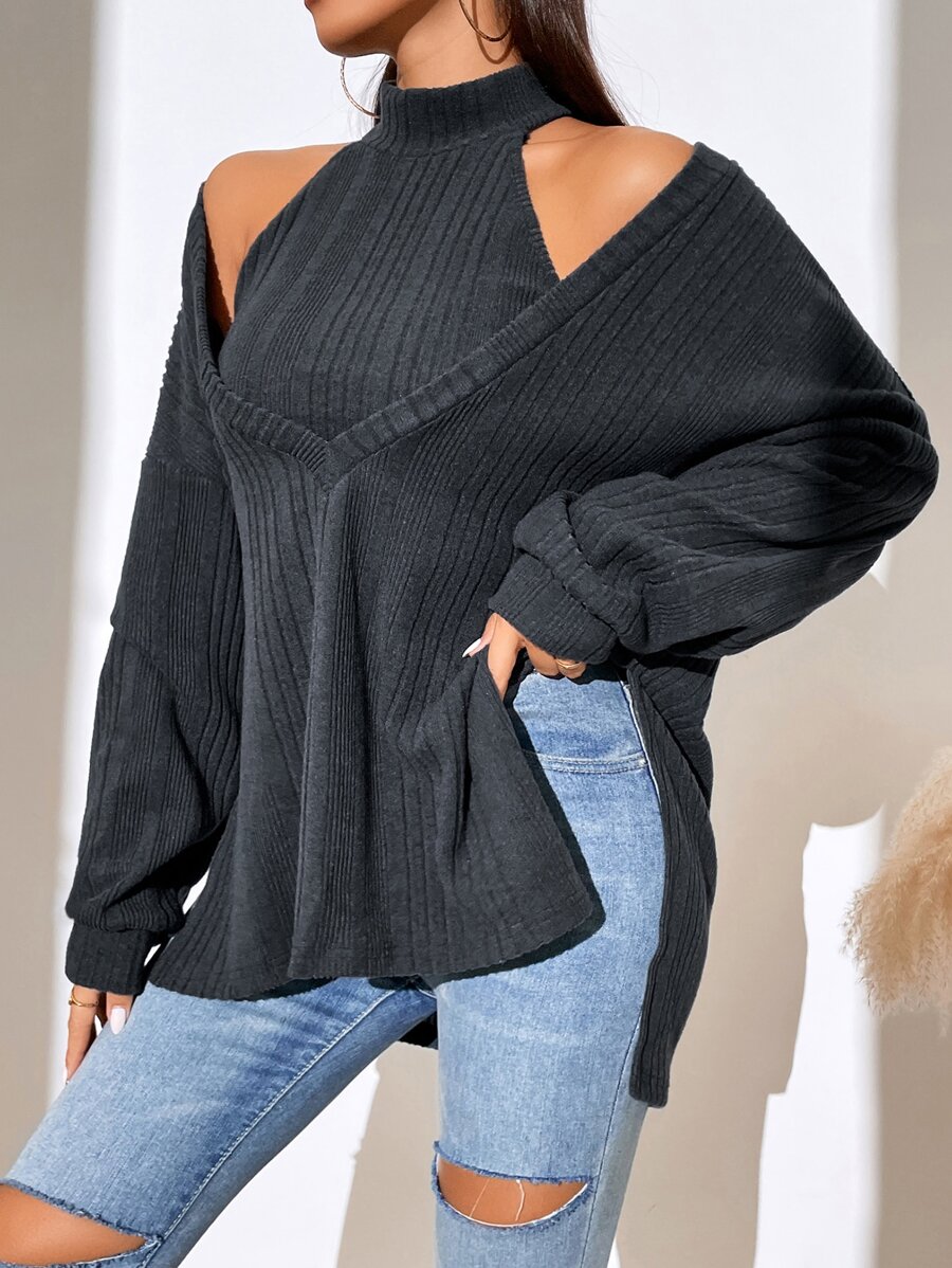 SHEIN Essnce Drop Shoulder Slit Hem Top & Halter Top