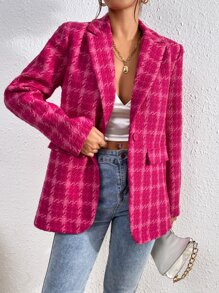 Firerie Plaid Lapel Collar Overcoat,Fall And Winter,Plaid,Long Sleeve - Hot Pink - View 7