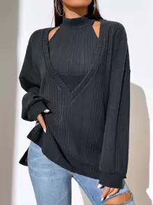 SHEIN Essnce Drop Shoulder Slit Hem Top & Halter Top