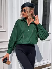 Camisa de hombros caídos con encaje - Verde Oscuro - Ver 1