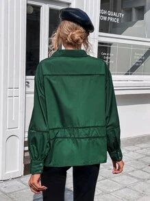 Camisa de hombros caídos con encaje - Verde Oscuro - Ver 2