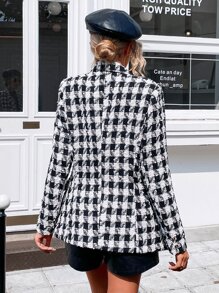 SHEIN LUNE Plaid Double Breasted Blazer - Black and White - View 2
