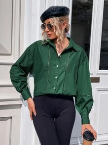 Camisa de hombros caídos con encaje - Verde Oscuro - Ver 5