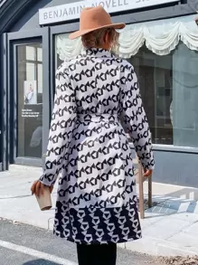 GENKIRA Áo khoác ngoài nữ Thắt lưng Hình học Tất cả trên in Giải trí - Đen và trắng - Xem 2