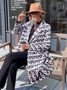 GENKIRA Áo khoác ngoài nữ Thắt lưng Hình học Tất cả trên in Giải trí - Đen và trắng - Xem 3