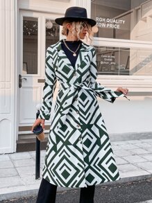 Gabardina al azar con estampado geométrico con cinturón - Multicolor - Ver 3