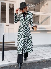 Gabardina al azar con estampado geométrico con cinturón - Multicolor - Ver 4