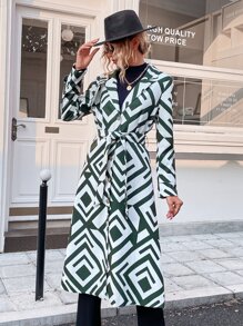 Gabardina al azar con estampado geométrico con cinturón - Multicolor - Ver 6