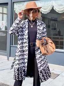 GENKIRA Áo khoác ngoài nữ Thắt lưng Hình học Tất cả trên in Giải trí - Đen và trắng - Xem 6