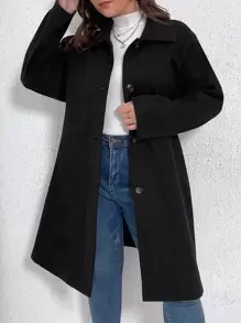 Flirla Plus Single Breasted Overcoat - Black - View 1