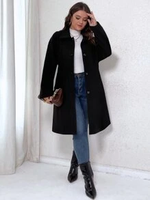 Flirla Plus Single Breasted Overcoat - Black - View 5