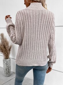 SHEIN LUNE Contrast Lace Cable Knit Jumper - Apricot - View 2
