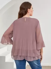 Mulvari Plus Flounce Sleeve Pleated Blouse - Dusty Pink - View 2