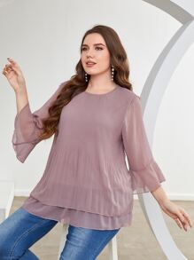 Mulvari Plus Flounce Sleeve Pleated Blouse - Dusty Pink - View 4