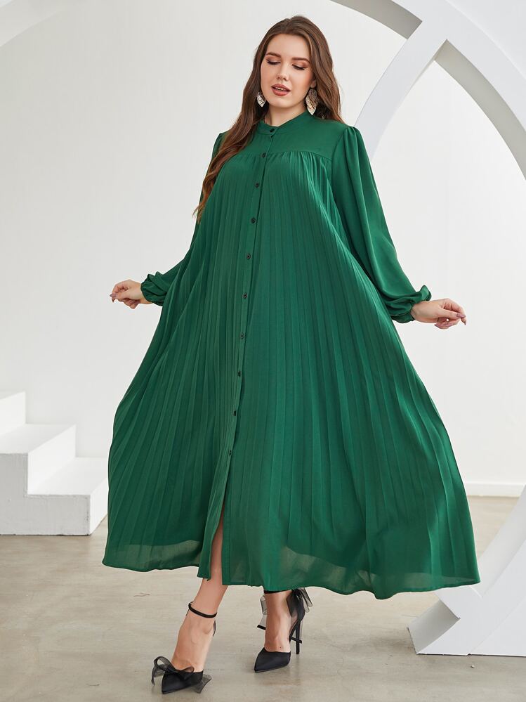 L'Appartement LONG SHIRT DRESS 値下げ Lacomfia Plus Lantern Sleeve Pleated Shirt Dress | SHEIN USA
